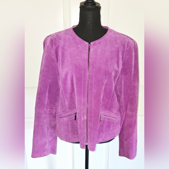 JONES NEW YORK Leather Moto Jacket Purple Sz XL - Picture 2 of 11